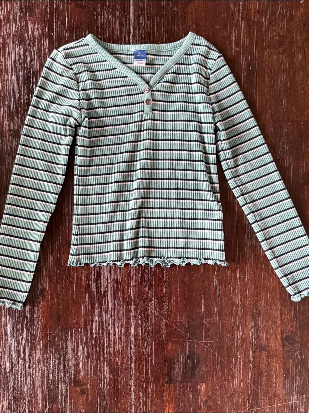 Old Navy Mint Green and Black Striped Ribbed Long-Sleeve Top